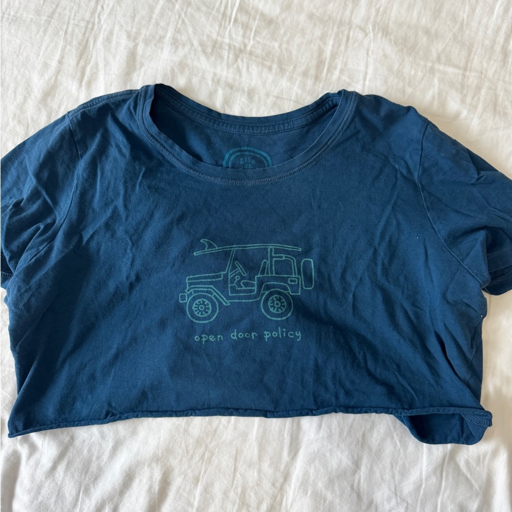 Life Is Good Blue Crop Top with Graphic